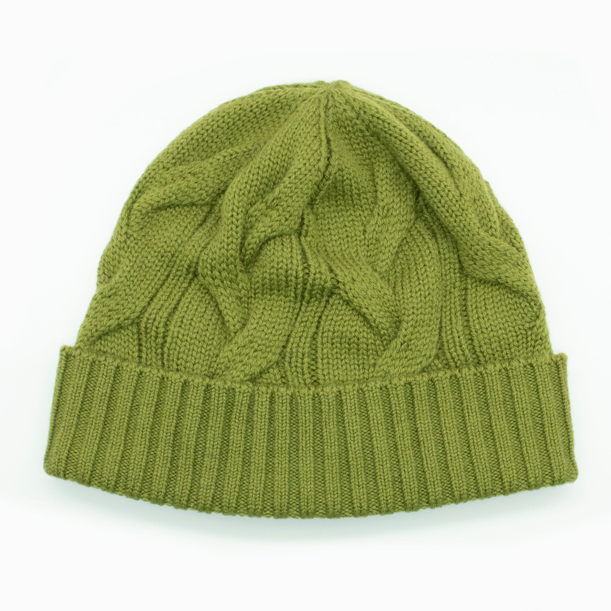 Unisex | Merino Beanie with Cables | Olive Green