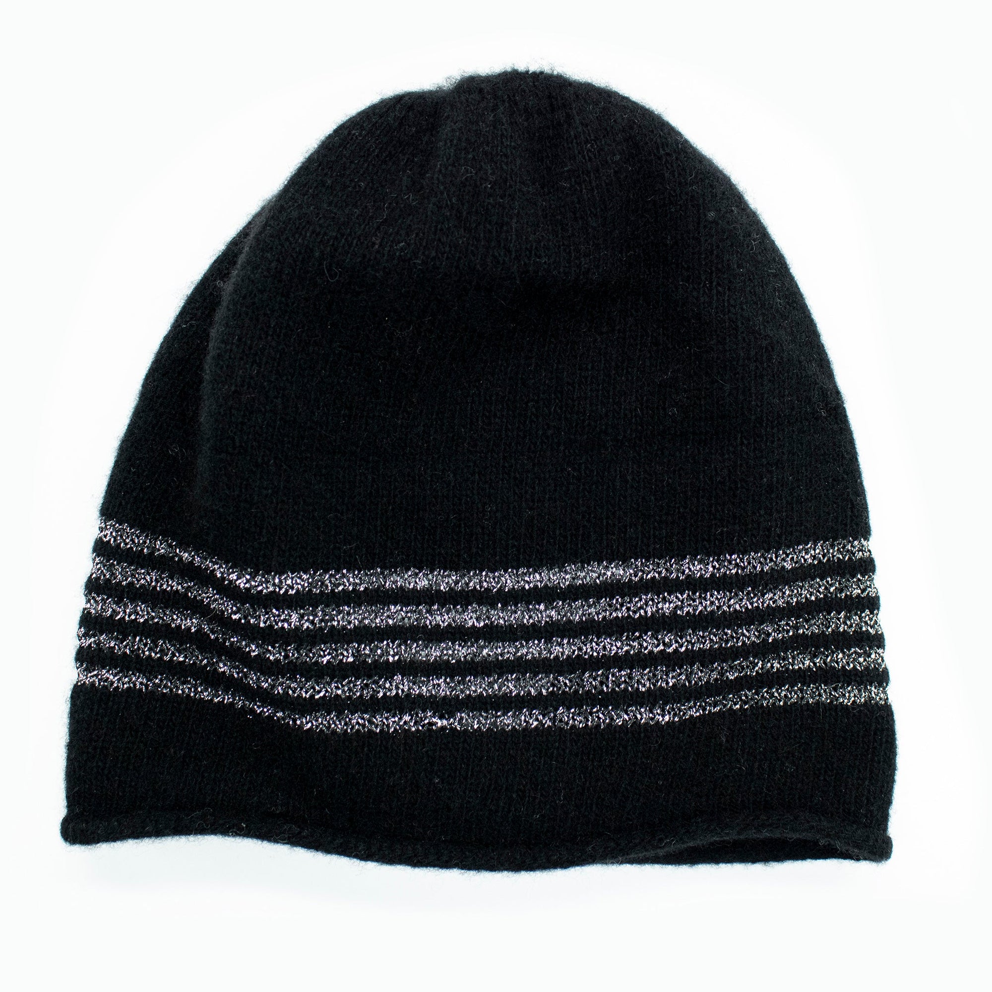 Kids Cashmere Hat With Lurex Stripes | Black