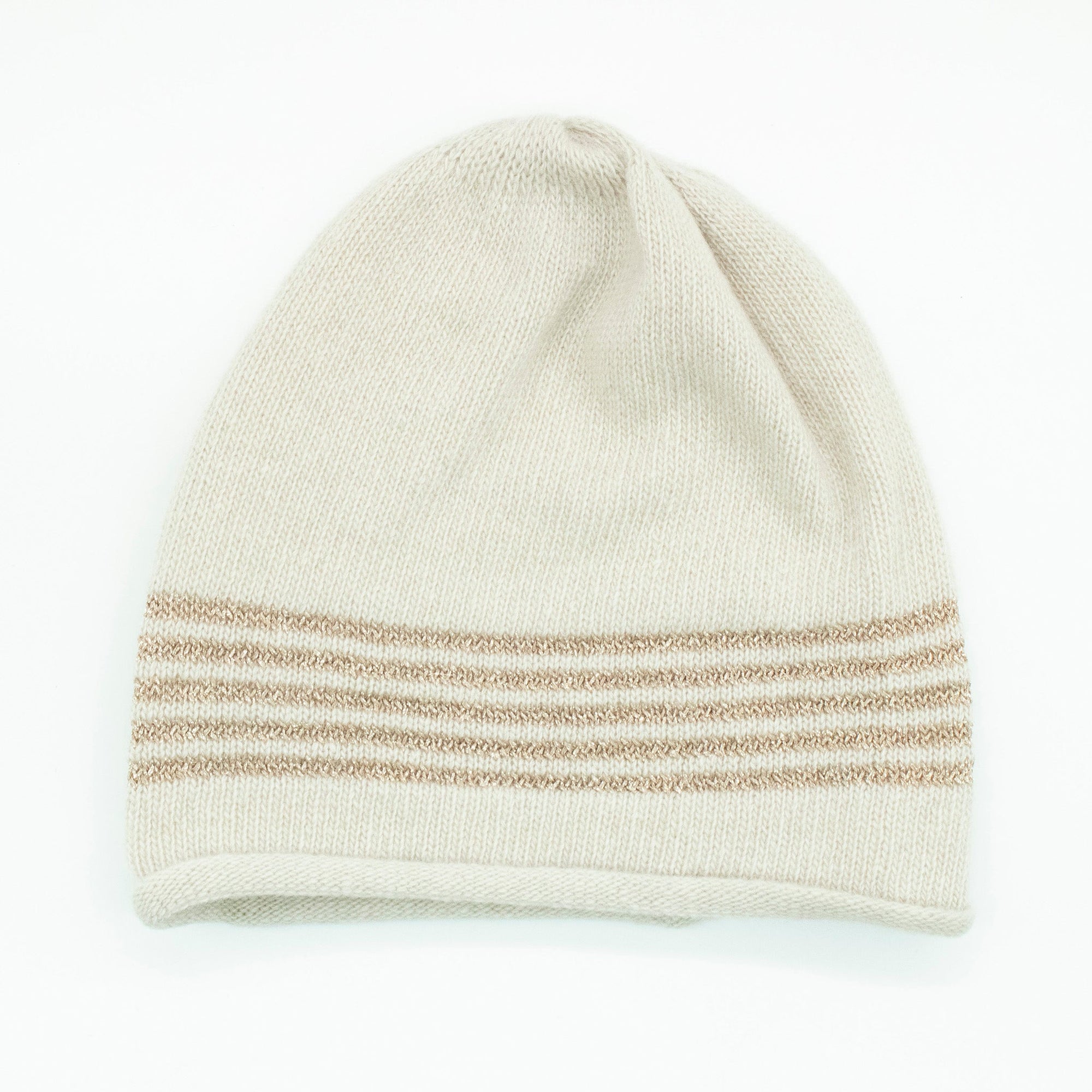 Kids Cashmere Hat With Lurex Stripes | Ivory