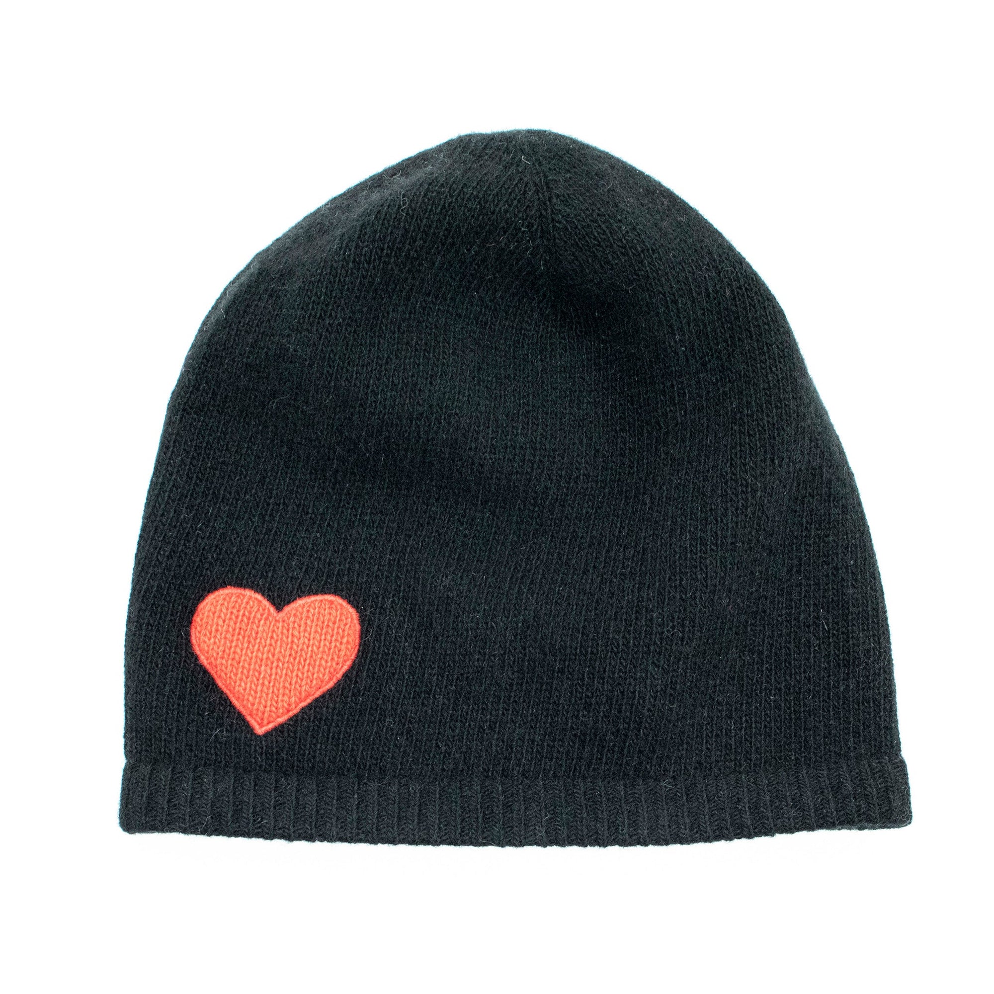 Cashmere Beanie With Heart Patch | Black/Red