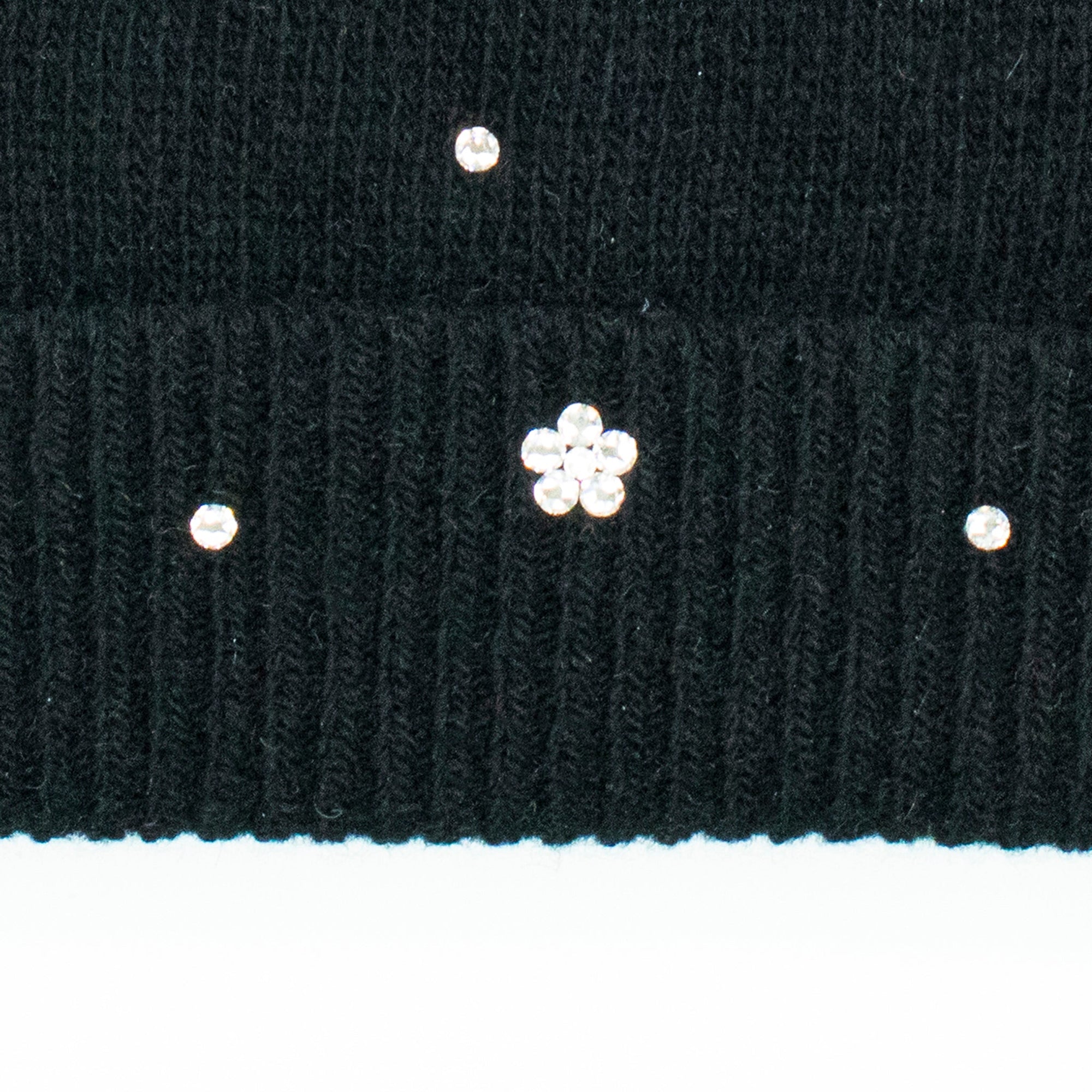 Cashmere Beanie With Flowers Stones | Black