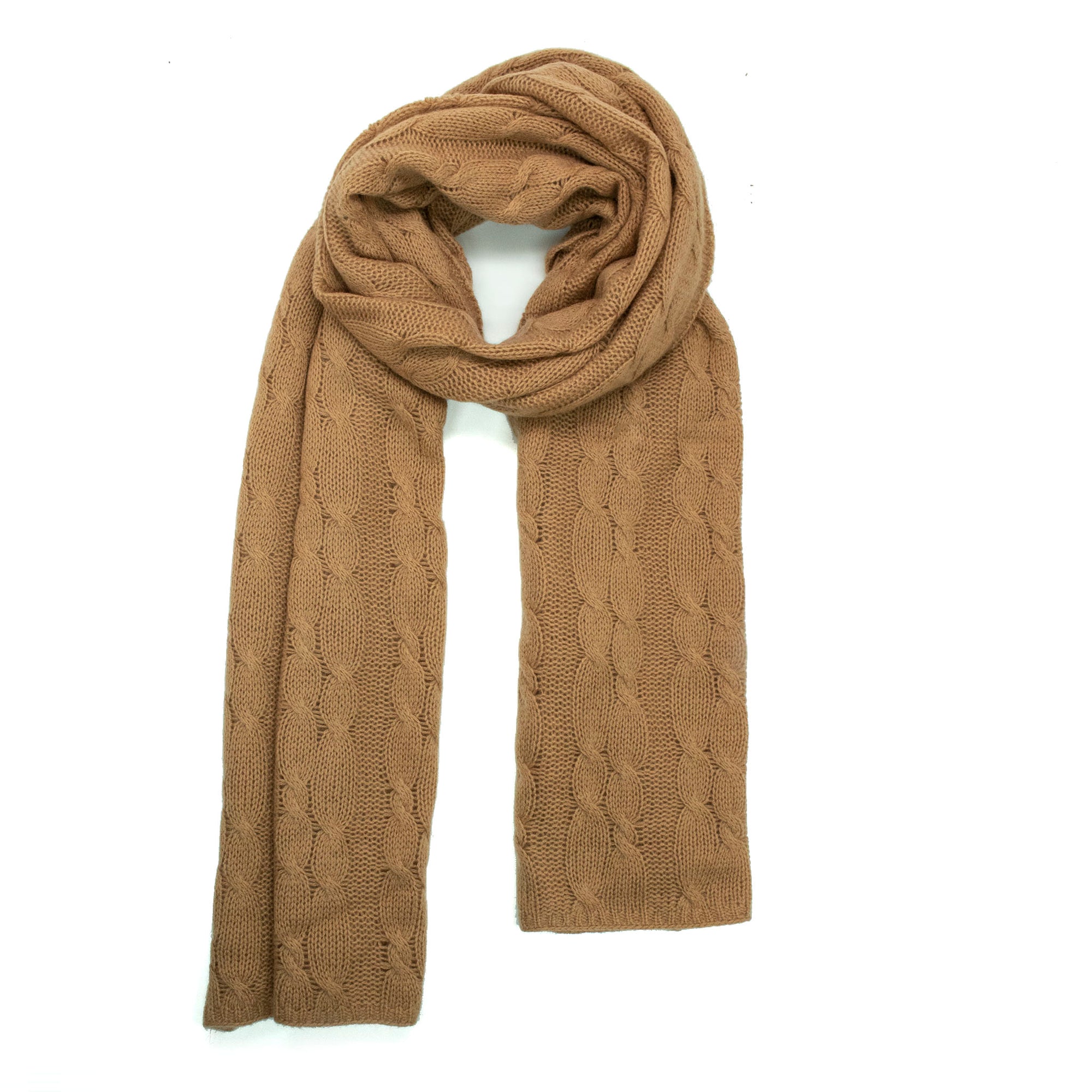 Womens | Cashmere Wrap with Cables | Camel