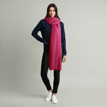 Womens | Cashmere Wrap with Cables | Fuschia
