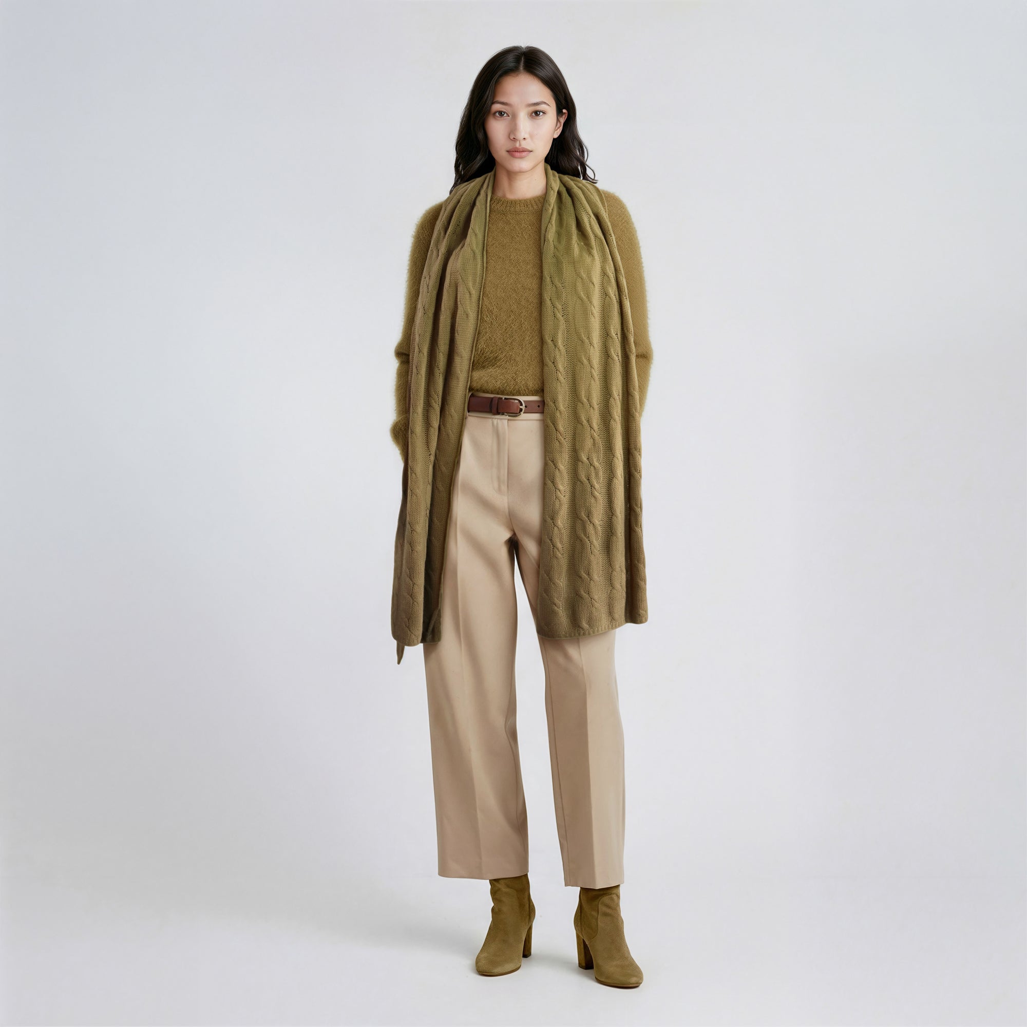 Womens | Cashmere Wrap with Cables | Incense