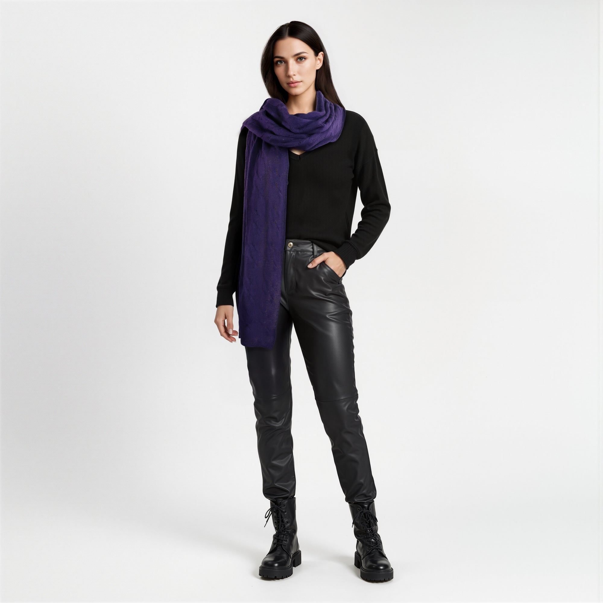 Womens | Cashmere Wrap with Cables | Wild Plum