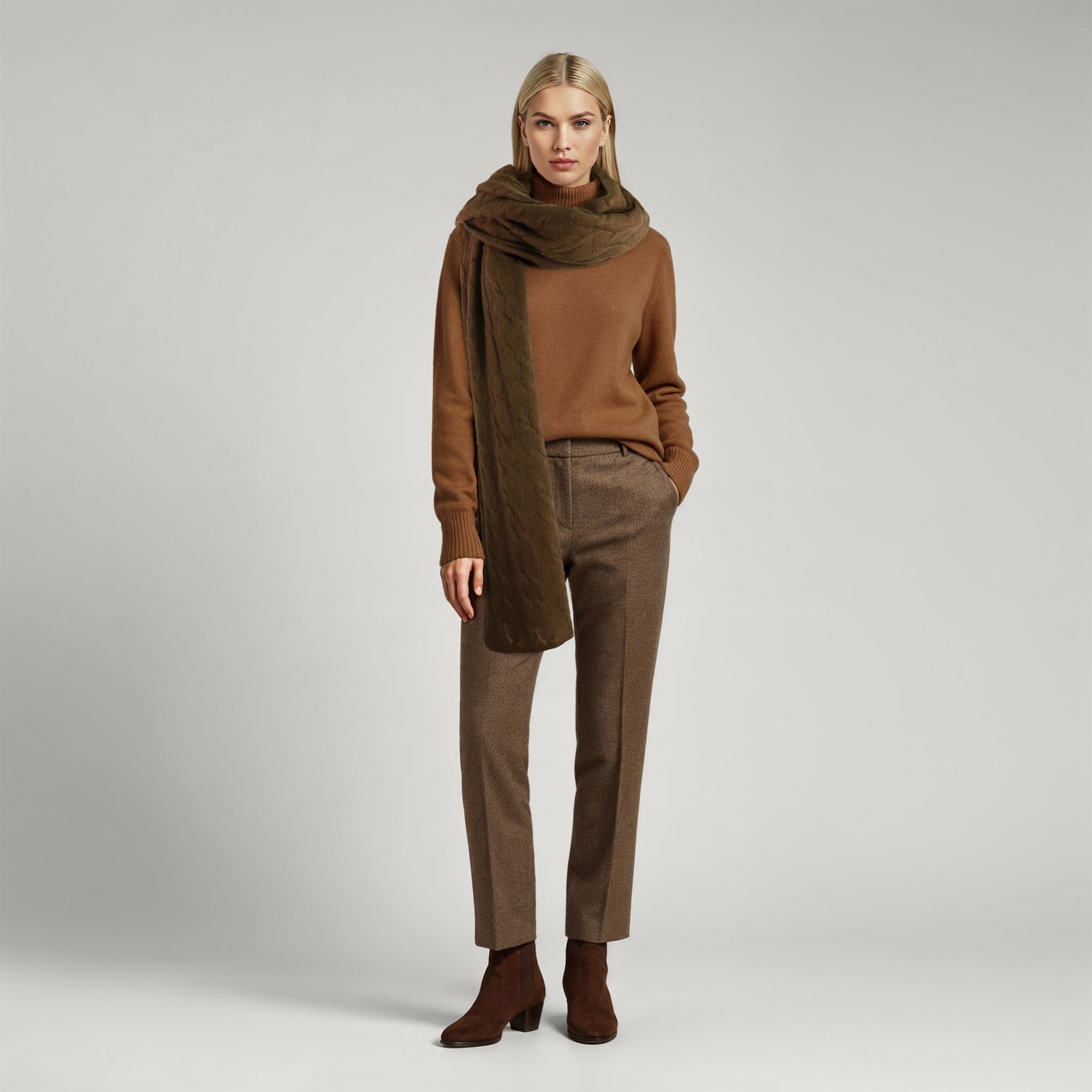 Womens | Cashmere Wrap with Cables | Marron Glace