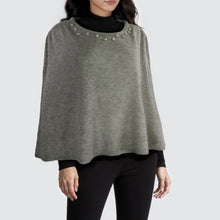 Womens | Poncho with Crystal Stones | Light Grey