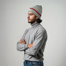 Unisex | Merino Ribbed Beanie | Grey/Red