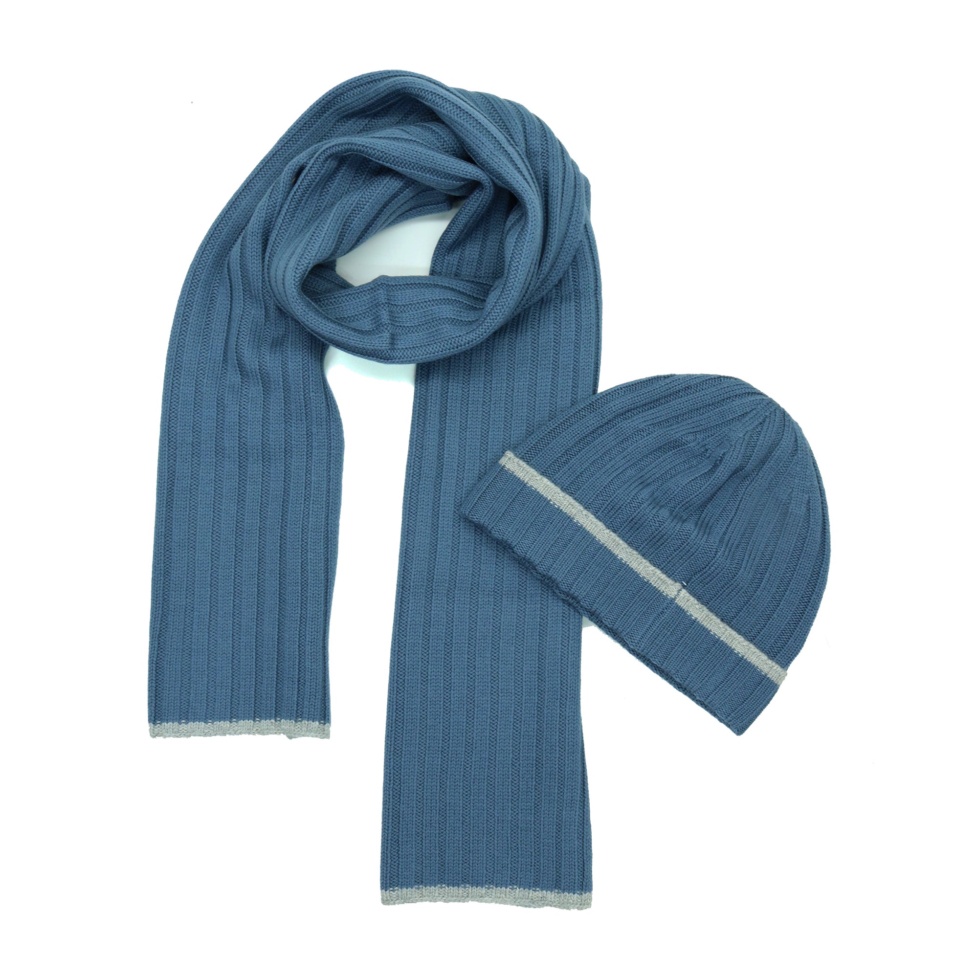 Unisex | Merino Ribbed Beanie | Denim/Light Grey