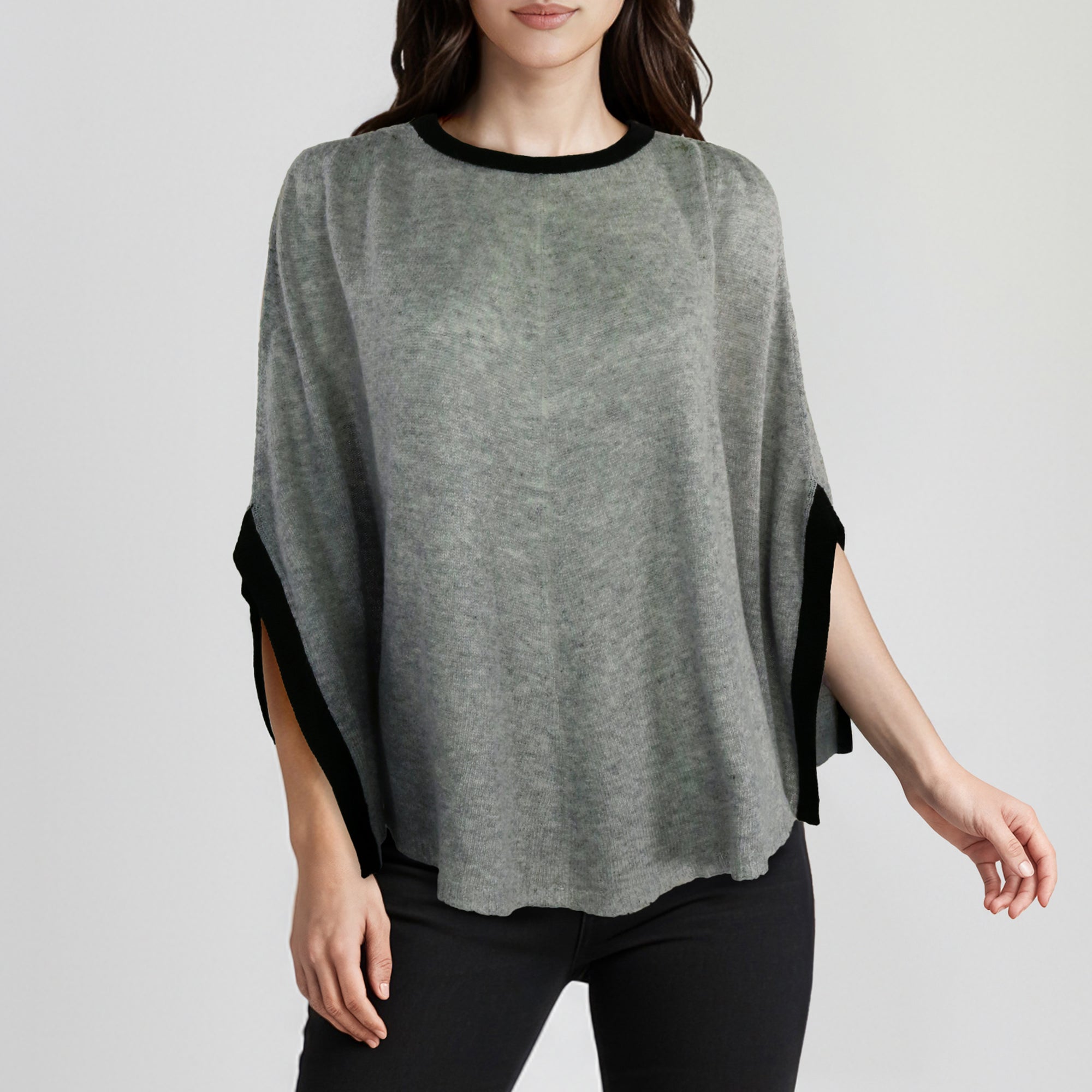 Womens | Color Block Poncho | Light Grey
