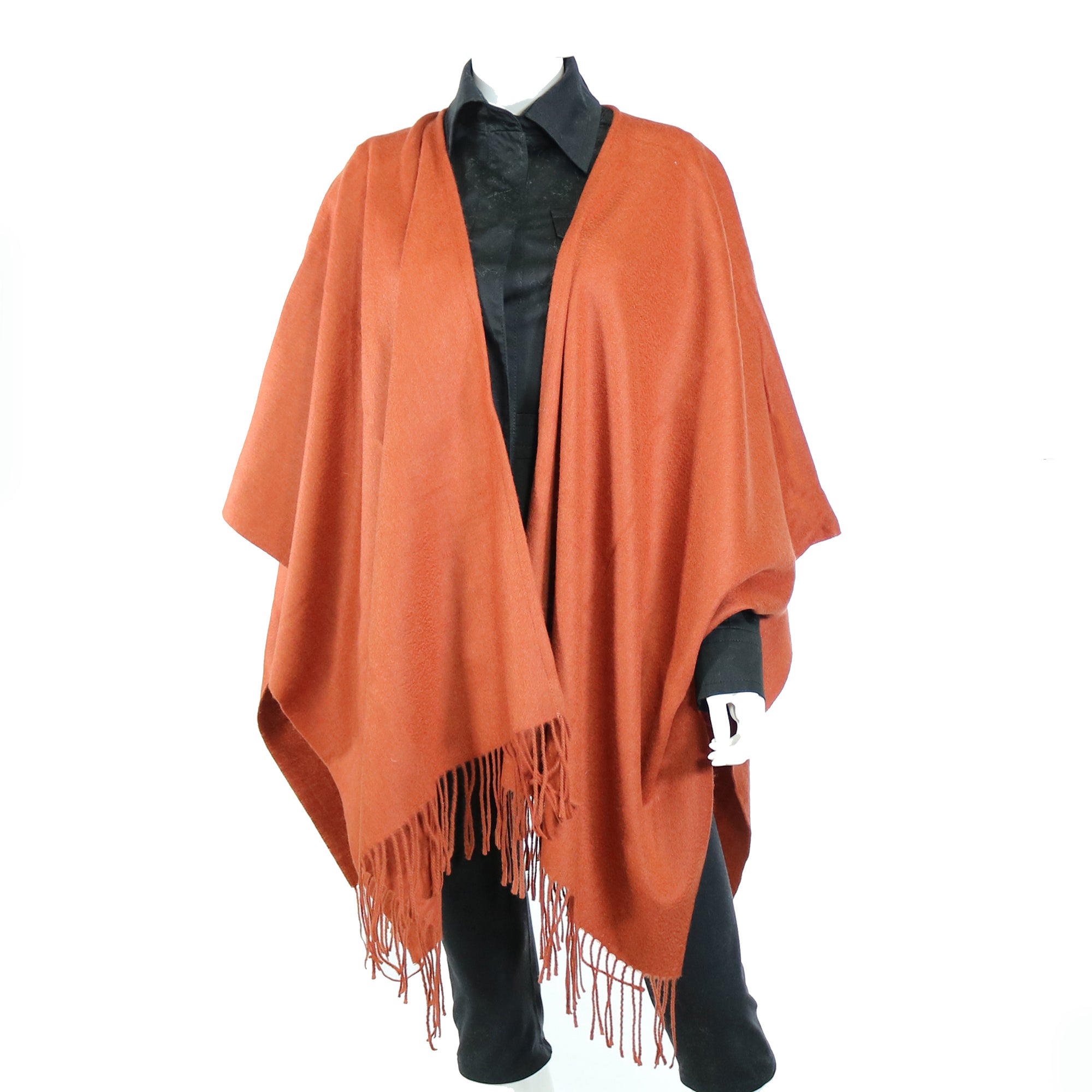 Womens | Wool Ruana with Fringes | Spice