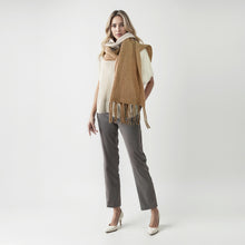 Womens | Chunky Ribbed Wrap with Fringes | Camel