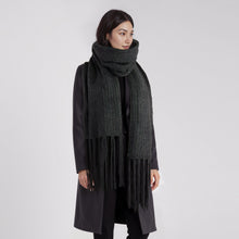 Womens | Chunky Ribbed Wrap with Fringes | Charcoal