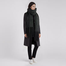 Womens | Chunky Ribbed Wrap with Fringes | Charcoal