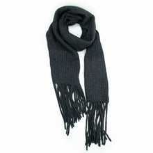 Womens | Chunky Ribbed Wrap with Fringes | Charcoal