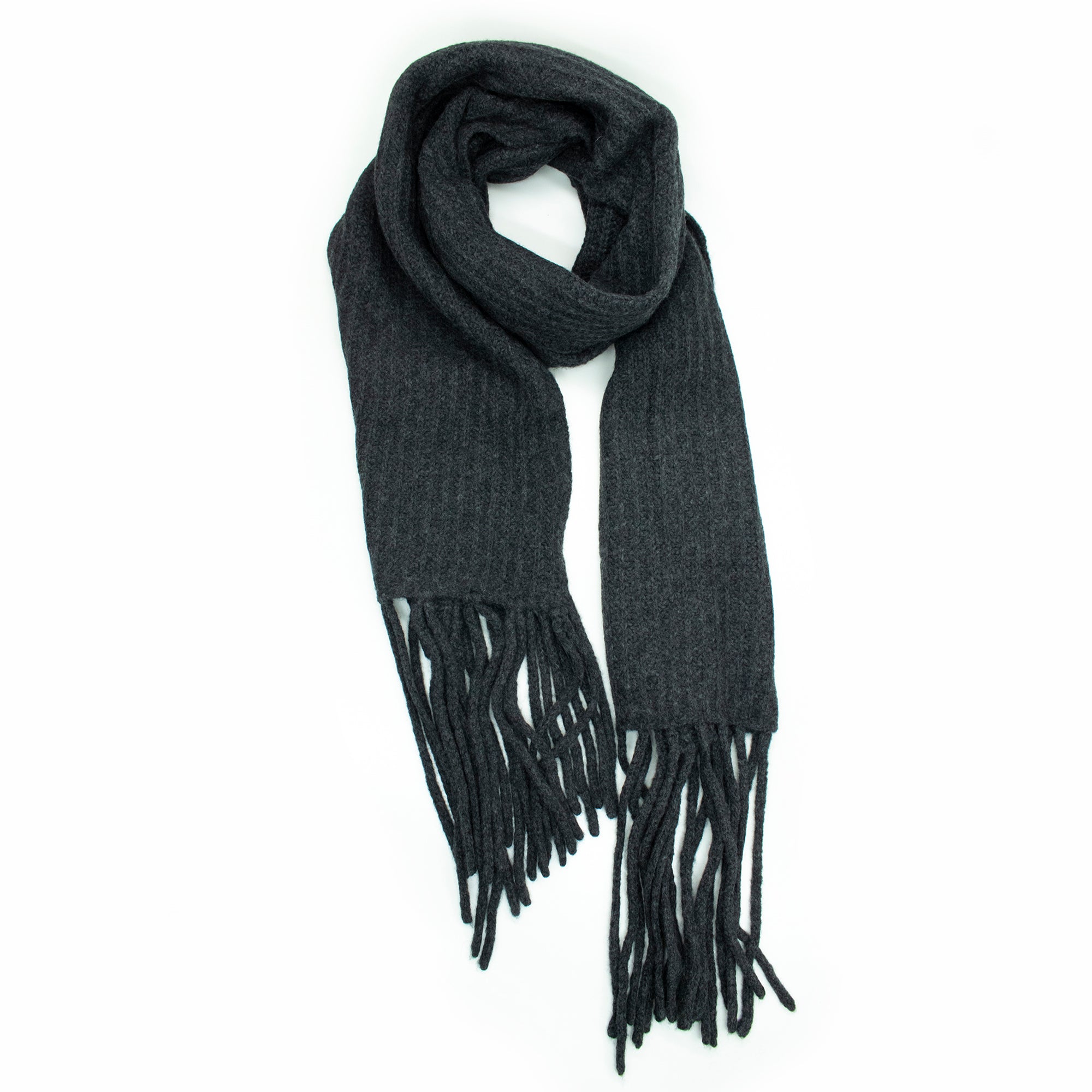 Womens | Chunky Ribbed Wrap with Fringes | Charcoal
