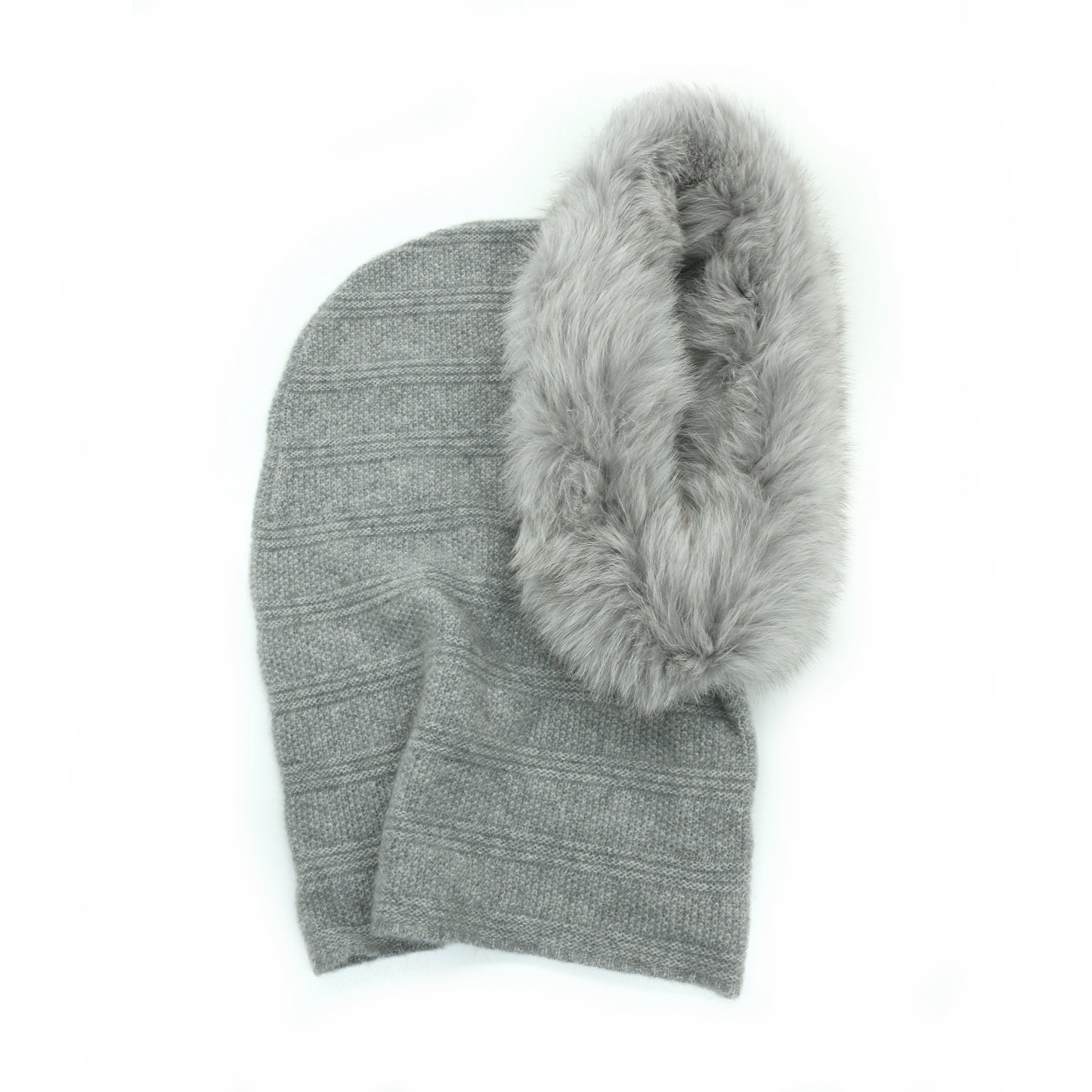 Womens | Cashmere Hood with Fur | Light Grey