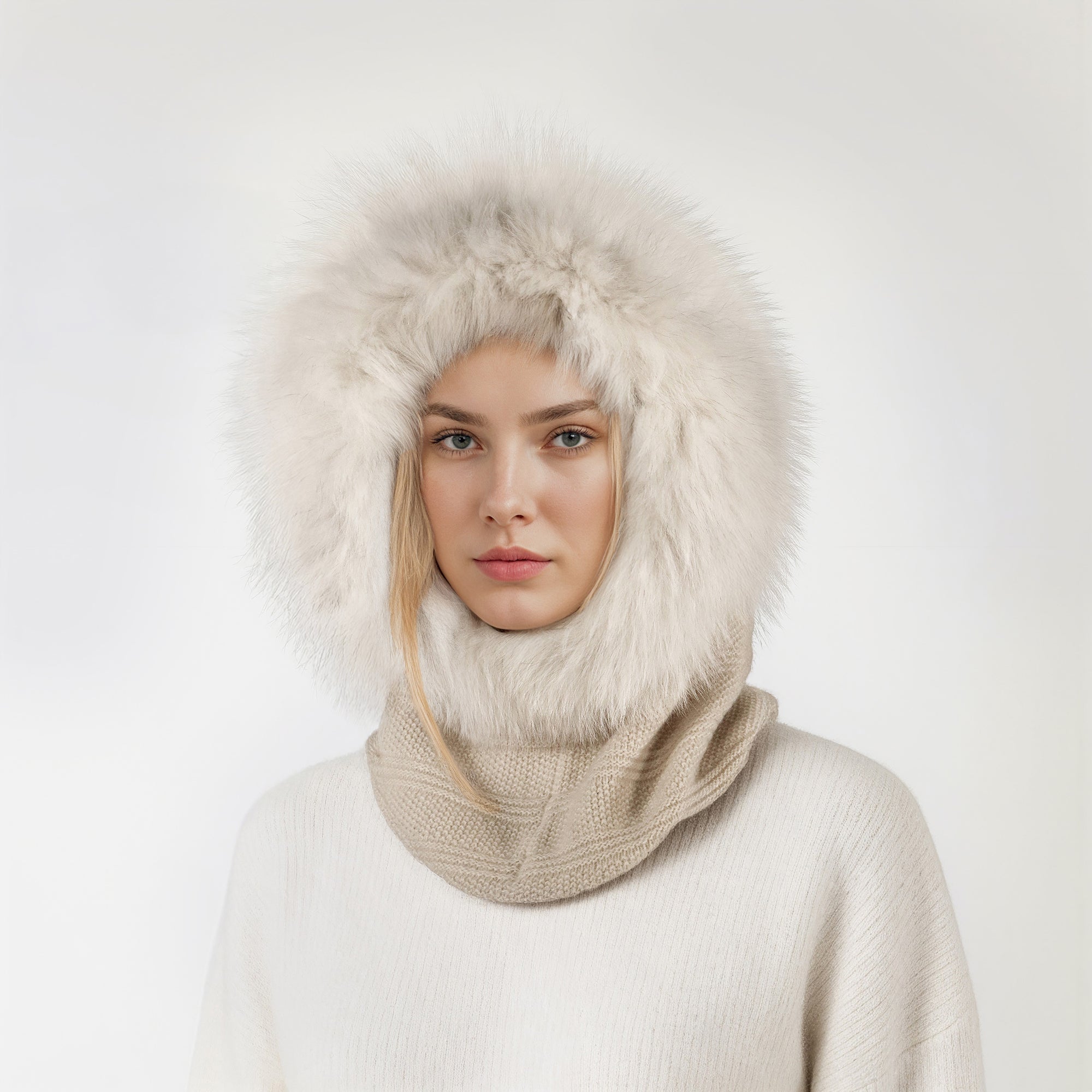 Womens | Cashmere Hood with Fur | Yogi Ivory