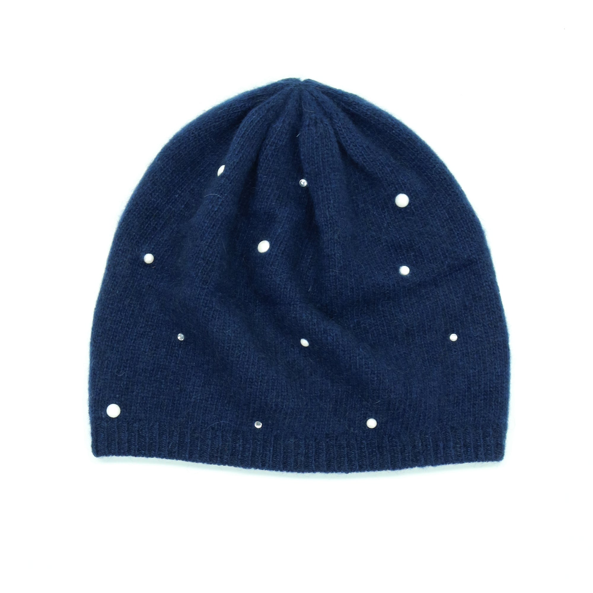 Womens | Cashmere Beanie with Pearls And Crystals | Classic Navy