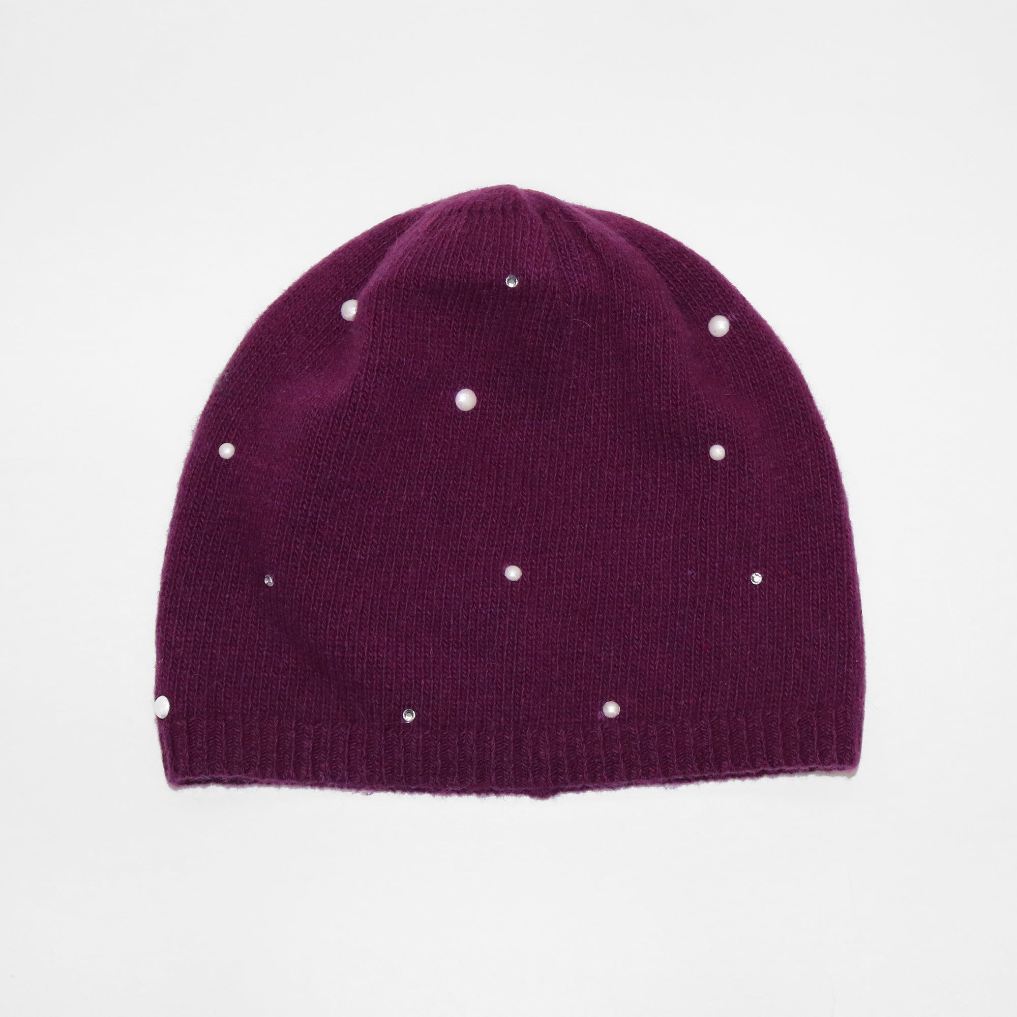 Womens | Cashmere Beanie with Pearls And Crystals | SK Damson