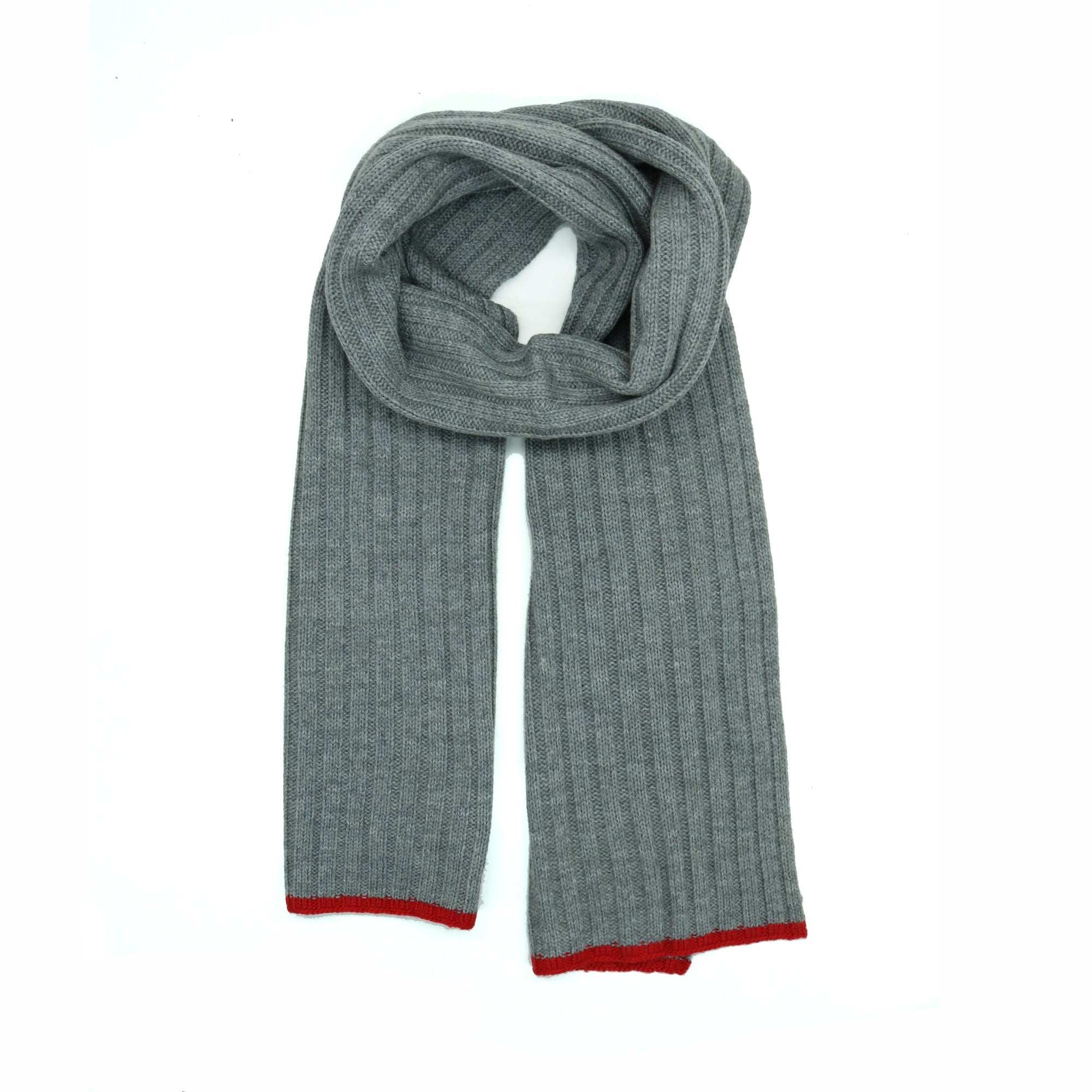 Unisex | Merino Ribbed Scarf | Grey/Red