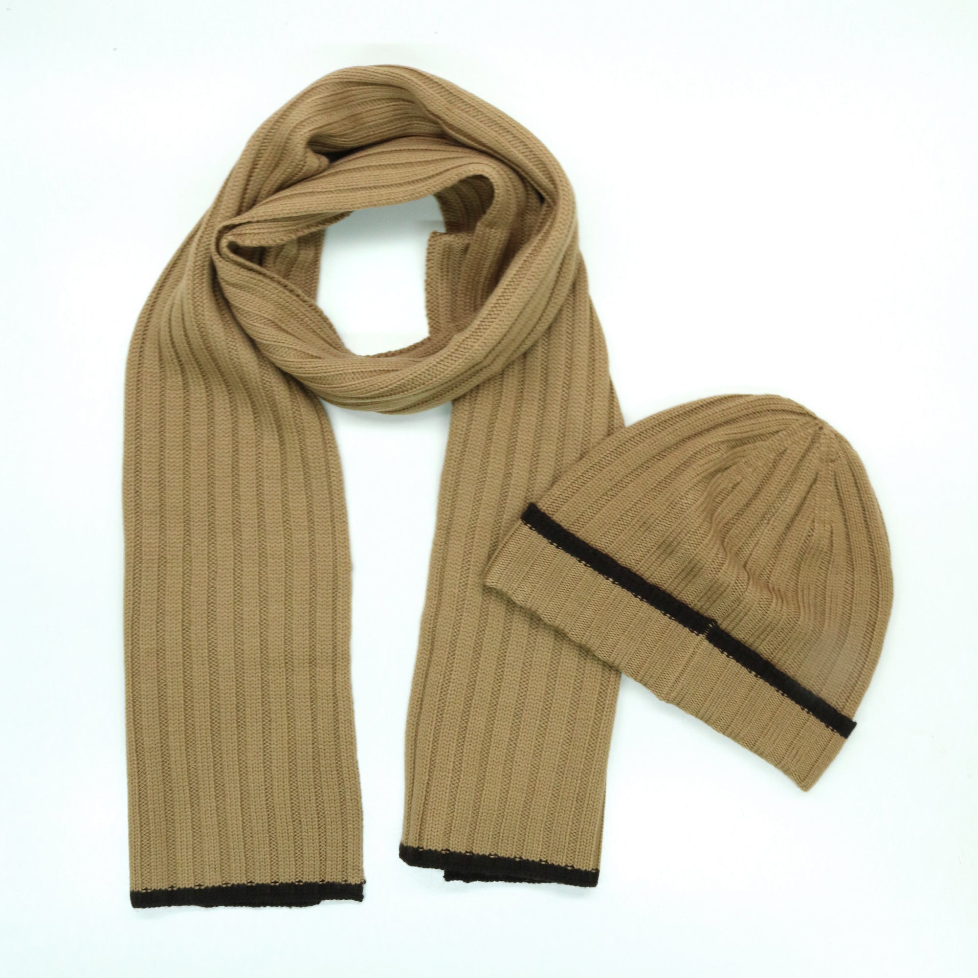 Unisex | Merino Ribbed Scarf | Camel/Espresso