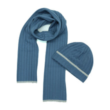 Unisex | Merino Ribbed Scarf | Denim/Light Grey