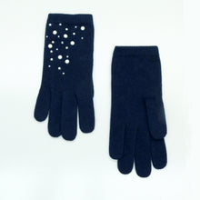 Womens | Cashmere Gloves with Pearls And Crystals | Classic Navy