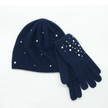 Womens | Cashmere Gloves with Pearls And Crystals | Classic Navy