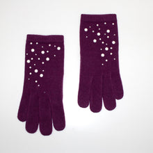 Womens | Cashmere Gloves with Pearls And Crystals | SK Damson