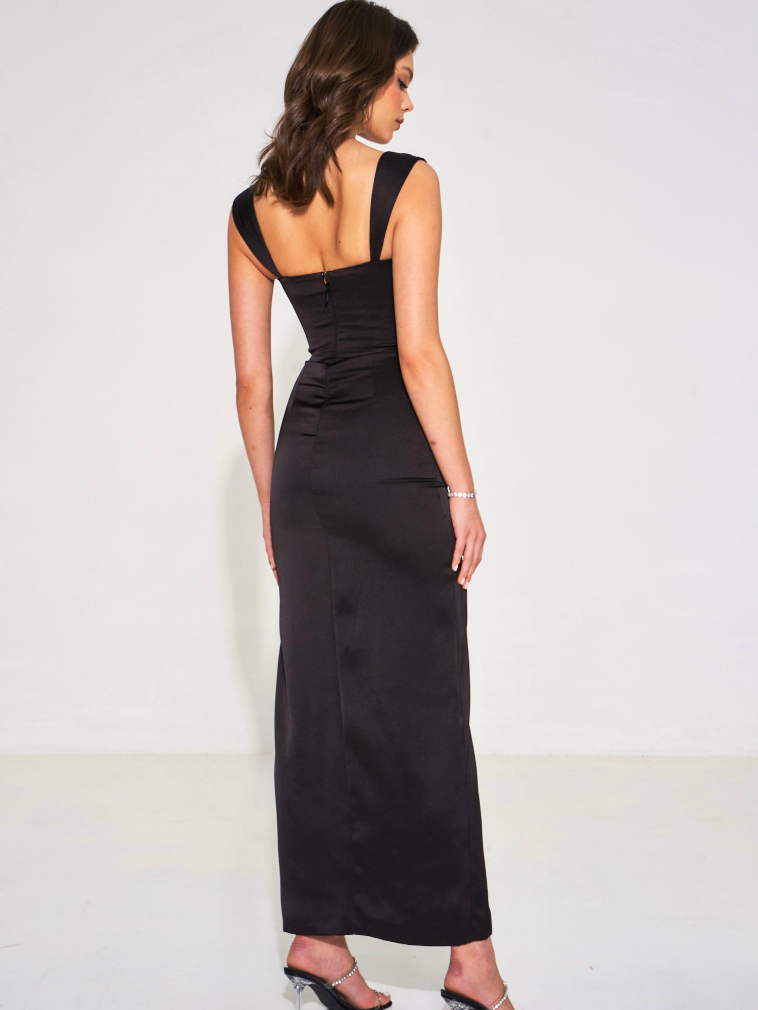 Freddie Lace Satin Maxi Corset Dress | Black