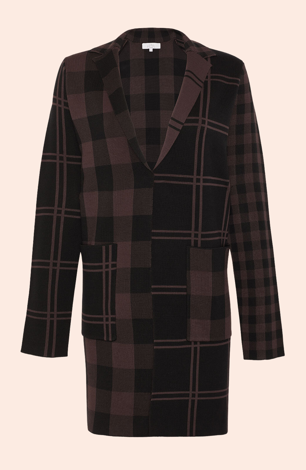 Gingham Jacquard Knit Jacket | Chocolate/Black