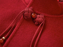 Stand Collar Frog Button Short Coat | Red