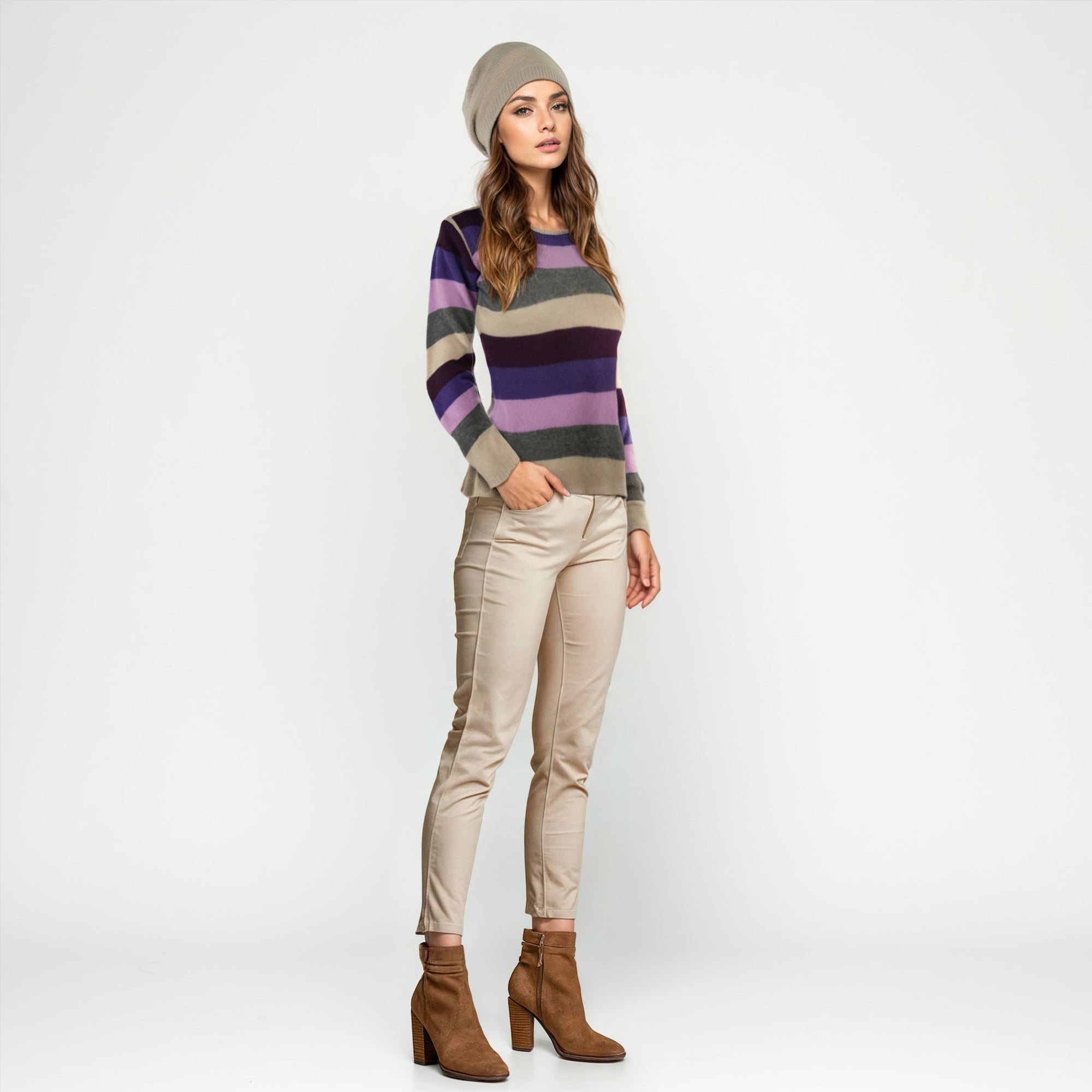 Womens | Cashmere Sweater In Multi Stripes | Pink Combo