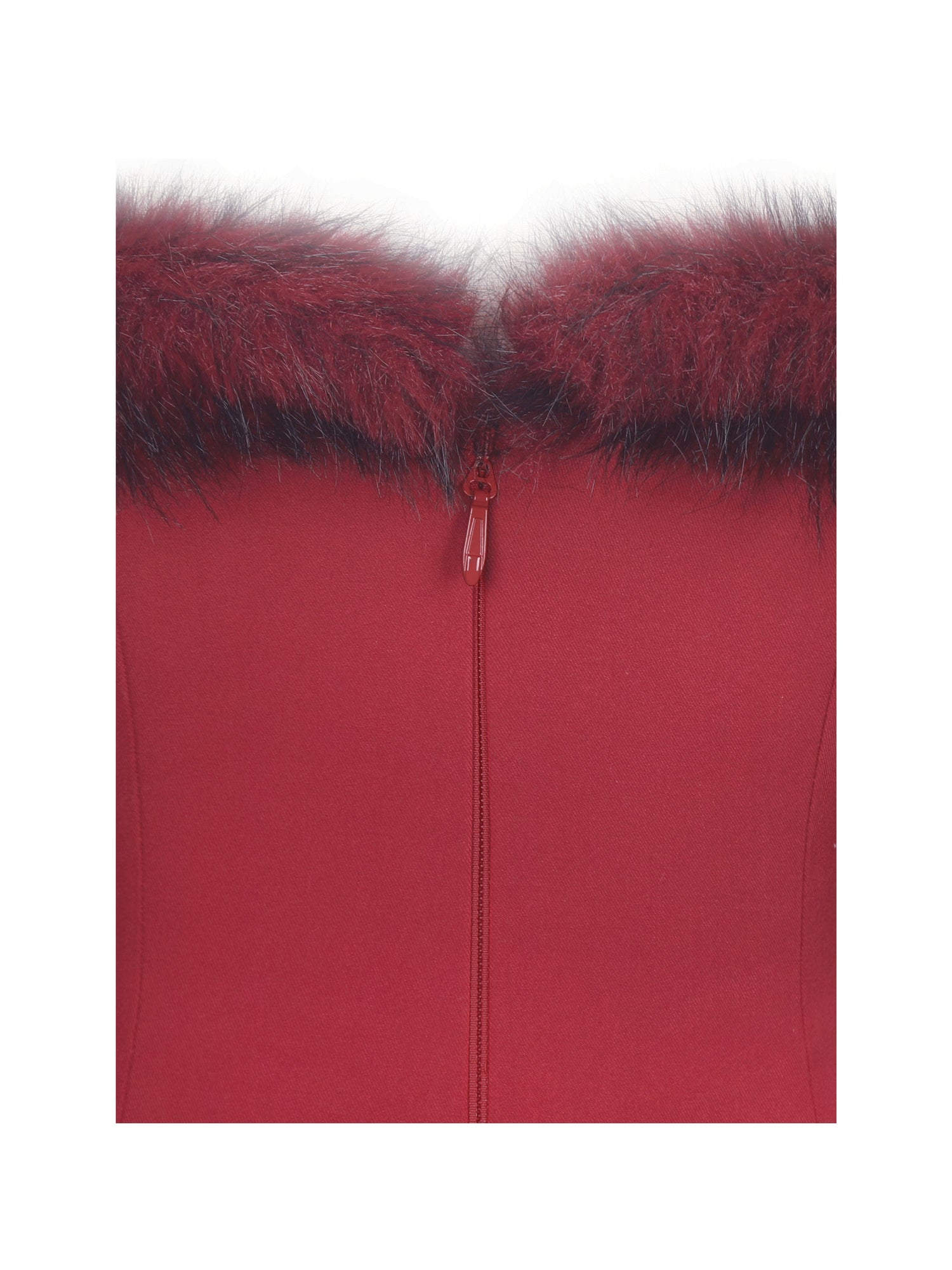 Nalia Fur Trimmed Sweetheart Mini Dress | Crimson
