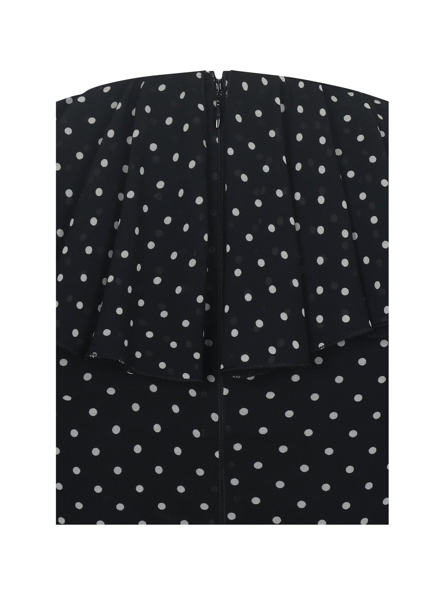 Omari Chiffon Polka Dot Ruffled Neckline Mini Dress | Black