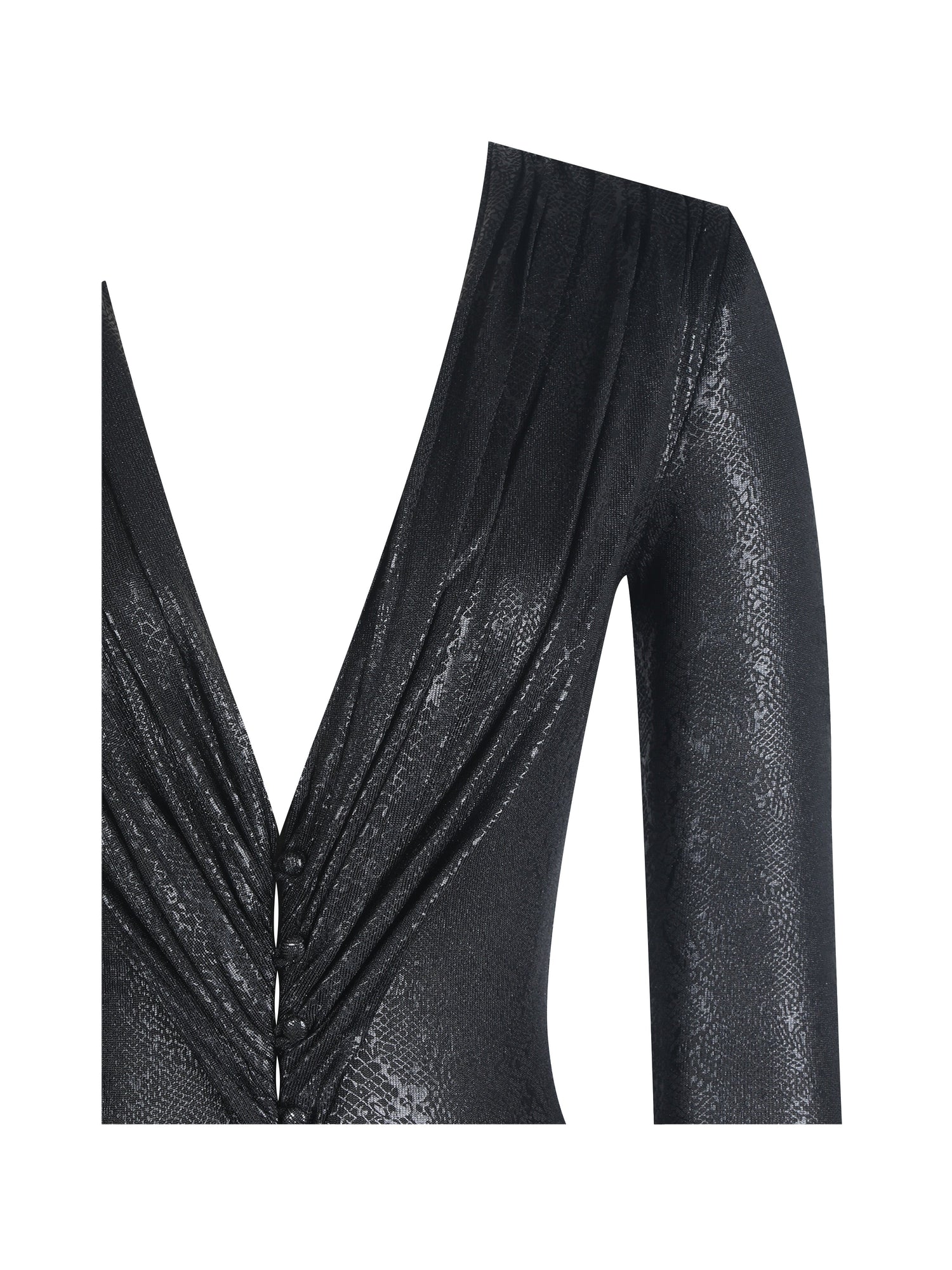 Ilysia V-Neck Plunge Snakeskin Mermaid Hem Maxi Dress | Black