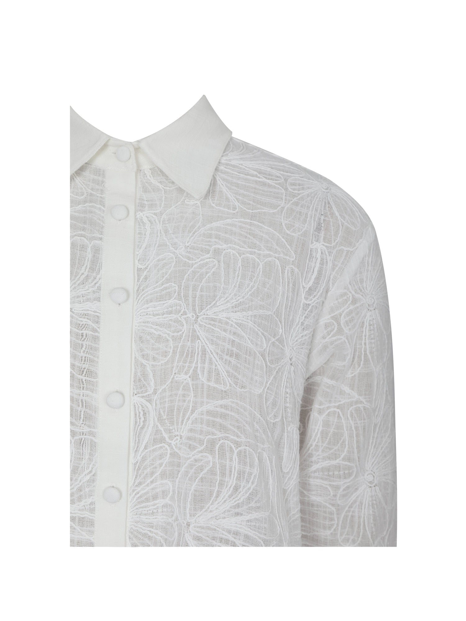 Quintina Embroidered Cotton Gauze Button-Down Shirt | White