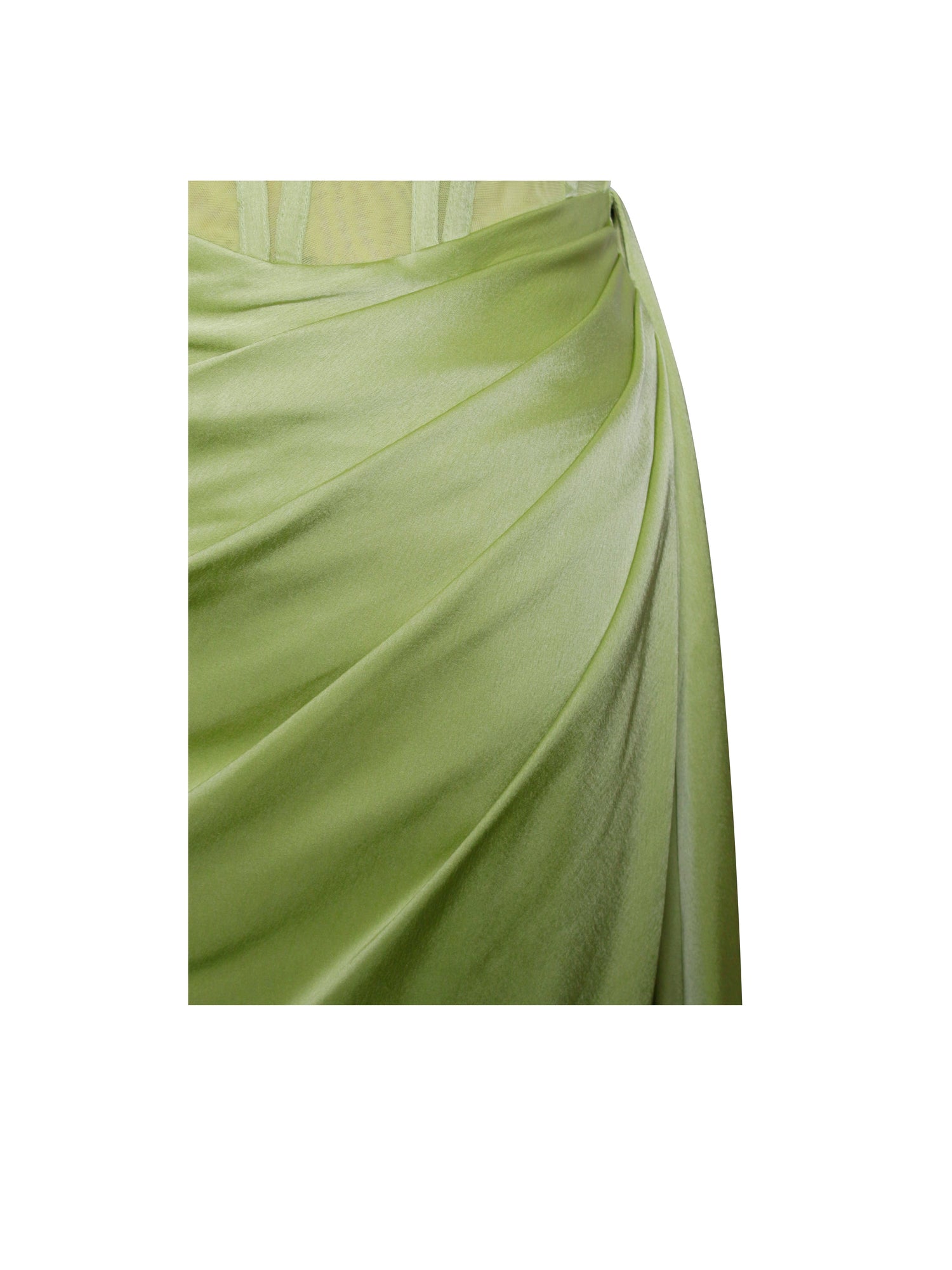 Prisa High Slit Satin Corset Gown | Lime