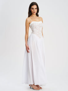 Ucille Embroidered Chiffon Maxi Dress | White