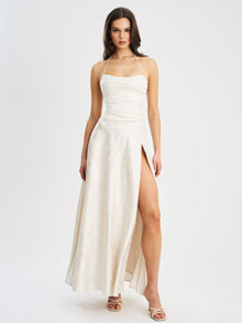 Raegan Jacquard Ruched Maxi Dress | Pearl White