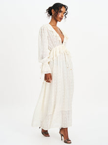Safiya Jacquard Chiffon Long Sleeve Maxi Dress | White