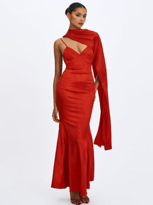 Kelsey Croc-Embossed Flared Hem Maxi Dress with Scarf | Scarlet
