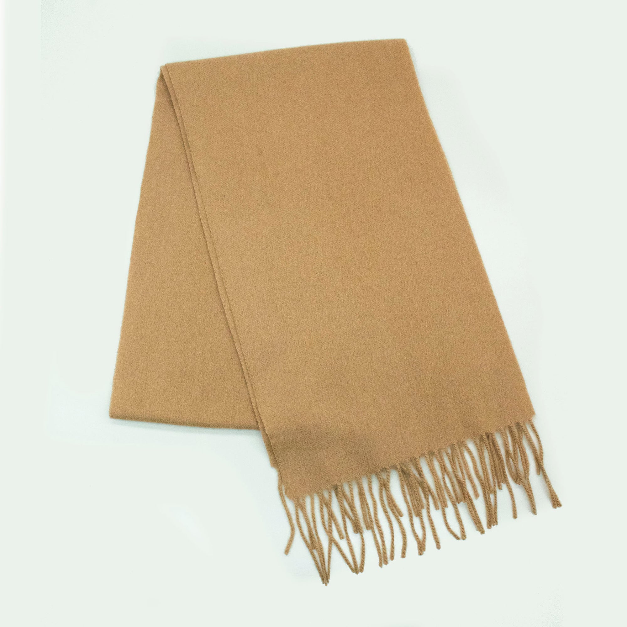 Unisex | Cashmere Scarf with Fringes | Small | Camel
