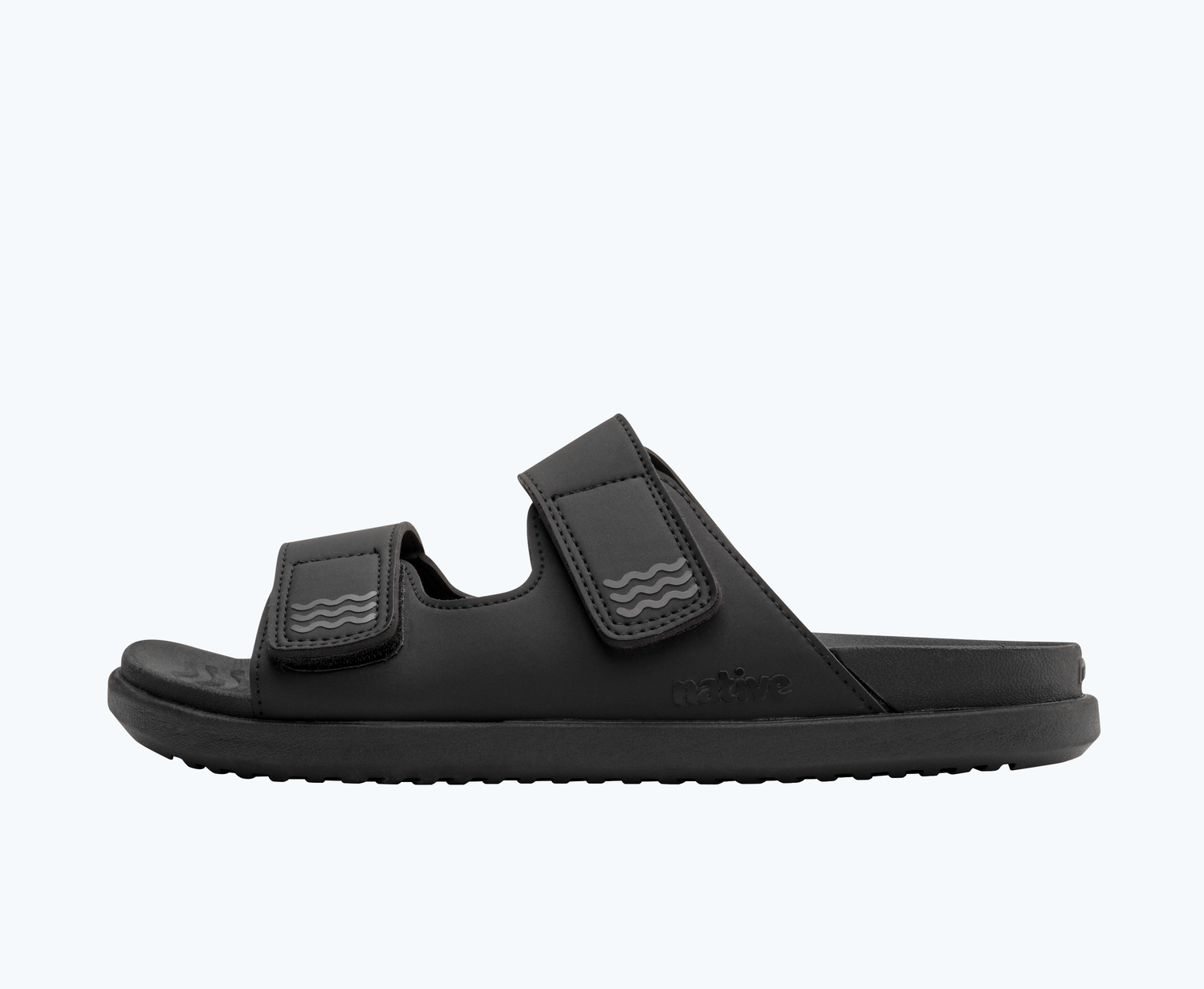 Side view of a Native Shoes Adults Frankie Sugarlite | Jiffy Black/ Jiffy Black Footwear