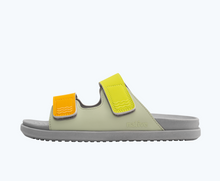 Side view of a Native Shoes Adults Frankie Sugarlite | Tea Green/ Pigeon Grey/ Chartreuse Trip Straps Footwear