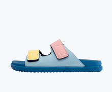 Side view of a Native Shoes Adults Frankie Sugarlite | Sky Blue/ Vallarta Blue/ Princess Gone Bananas Straps Footwear