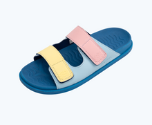 Angled view of a Native Shoes Frankie Sugarlite | Sky Blue/ Vallarta Blue/ Princess Gone Bananas Straps Footwear
