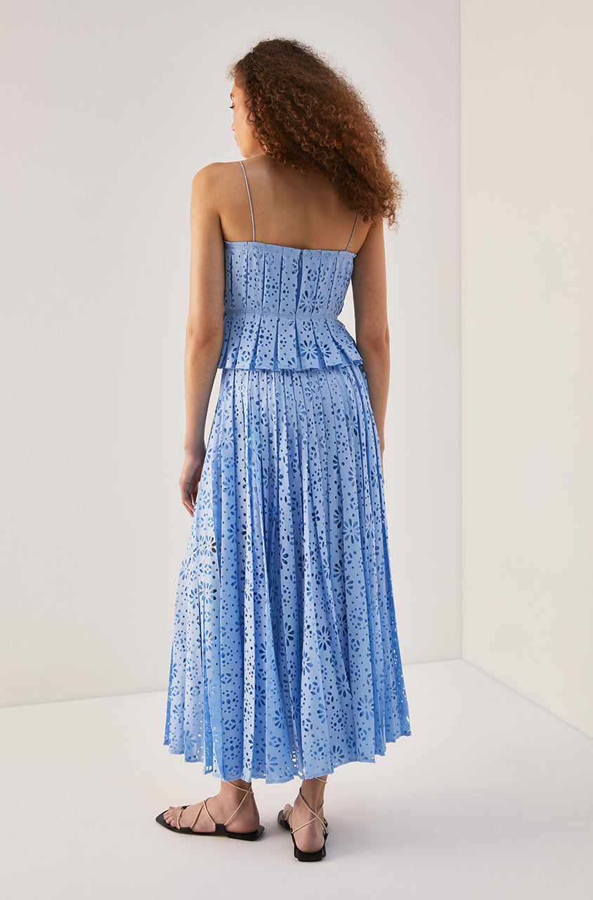 Geo Eyelet Pleated Skirt | Bluebird
