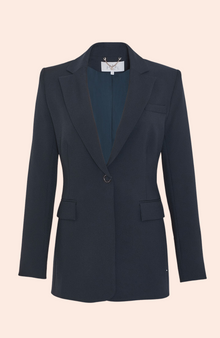 Stretch Crepe Contrast Detail Blazer | Navy